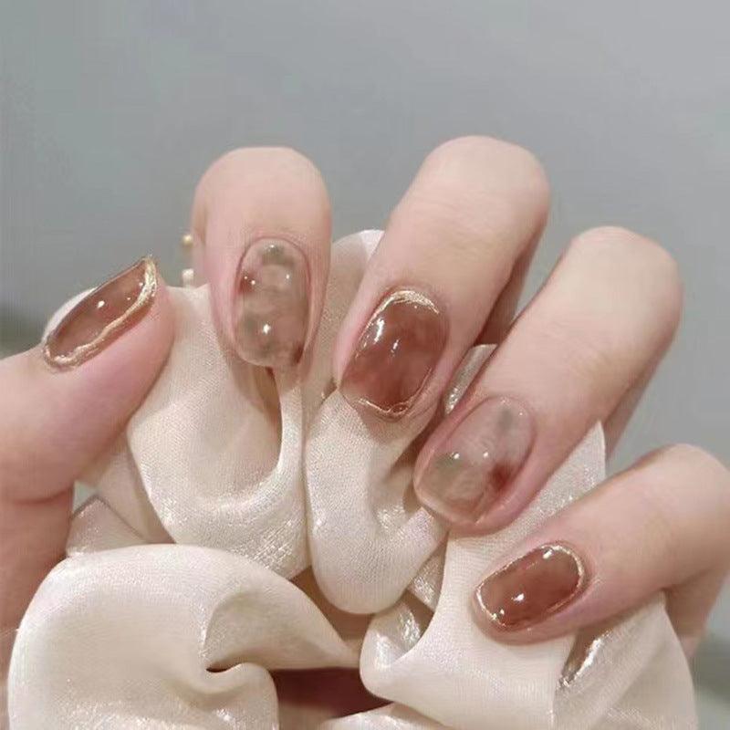 Handmade Camellia Wearing Nail Art Fake Nails Removable - Nioor