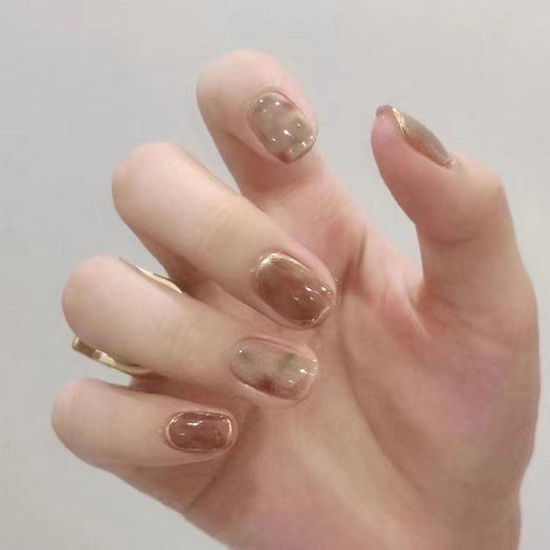 Handmade Camellia Wearing Nail Art Fake Nails Removable - Nioor