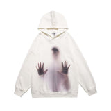 Handprinted White Ink Direct Spray Printed Men's Hooded Sweater - Nioor