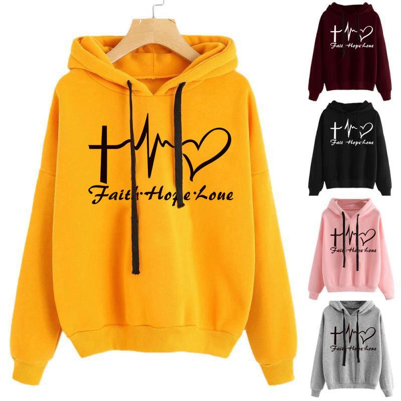 Heart Print Hoodie Sweatshirt Pullover Tops Women Long Sleeve Sports Clothes - Nioor