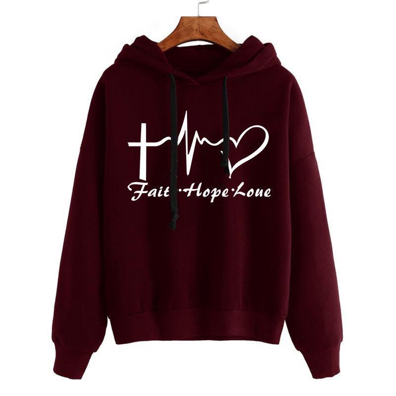 Heart Print Hoodie Sweatshirt Pullover Tops Women Long Sleeve Sports Clothes - Nioor