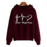 Heart Print Hoodie Sweatshirt Pullover Tops Women Long Sleeve Sports Clothes - Nioor