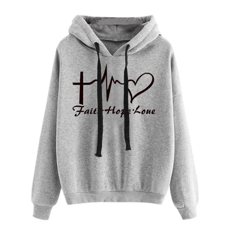 Heart Print Hoodie Sweatshirt Pullover Tops Women Long Sleeve Sports Clothes - Nioor