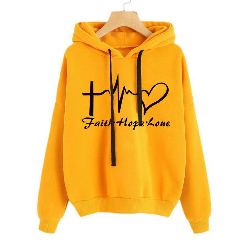 Heart Print Hoodie Sweatshirt Pullover Tops Women Long Sleeve Sports Clothes - Nioor