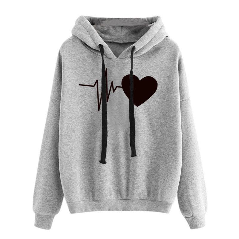 Heart Print Streetwear Hoodies Women Sweatshirt Spring Autumn Long Sleeve Hoodie Clothes - Nioor