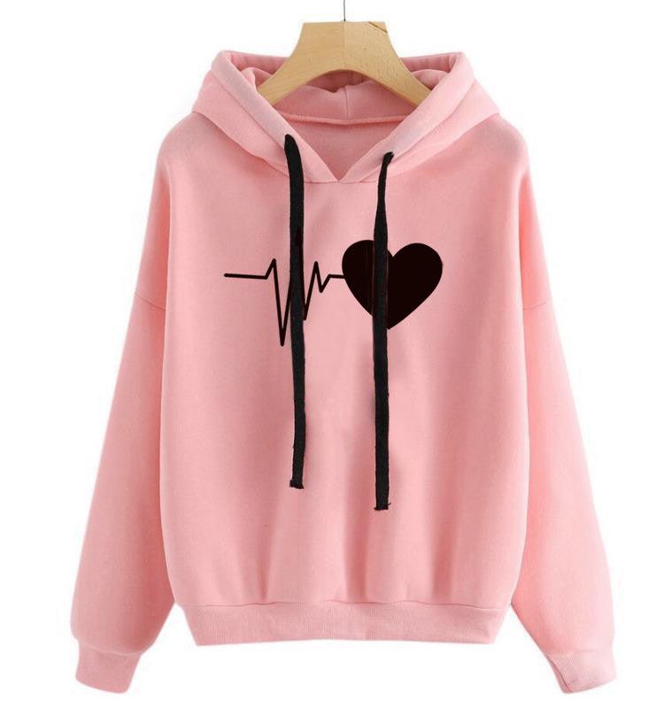 Heart Print Streetwear Hoodies Women Sweatshirt Spring Autumn Long Sleeve Hoodie Clothes - Nioor