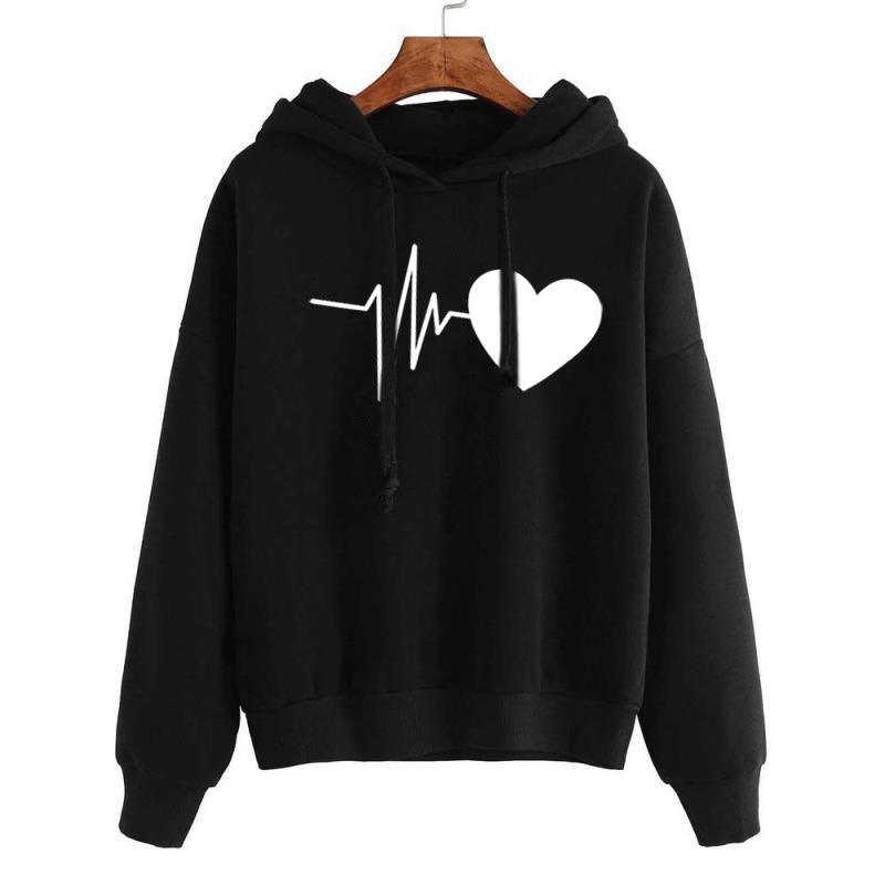 Heart Print Streetwear Hoodies Women Sweatshirt Spring Autumn Long Sleeve Hoodie Clothes - Nioor