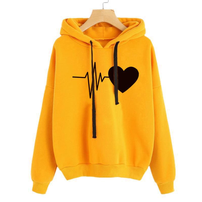 Heart Print Streetwear Hoodies Women Sweatshirt Spring Autumn Long Sleeve Hoodie Clothes - Nioor