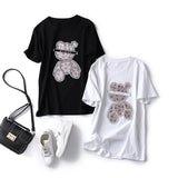 Heavy Embroidery Hot Drilling Bear Design Sense Niche Short Sleeve - Nioor