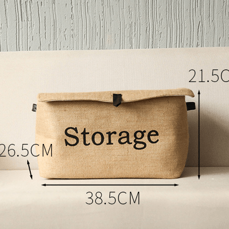 Hemp square clothing storage box cotton and linen retro folding green leather buckle covered storage box - Nioor