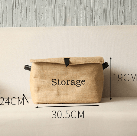 Hemp square clothing storage box cotton and linen retro folding green leather buckle covered storage box - Nioor