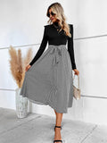 High Collar Long Sleeve High Waist Slimming Dress - Nioor