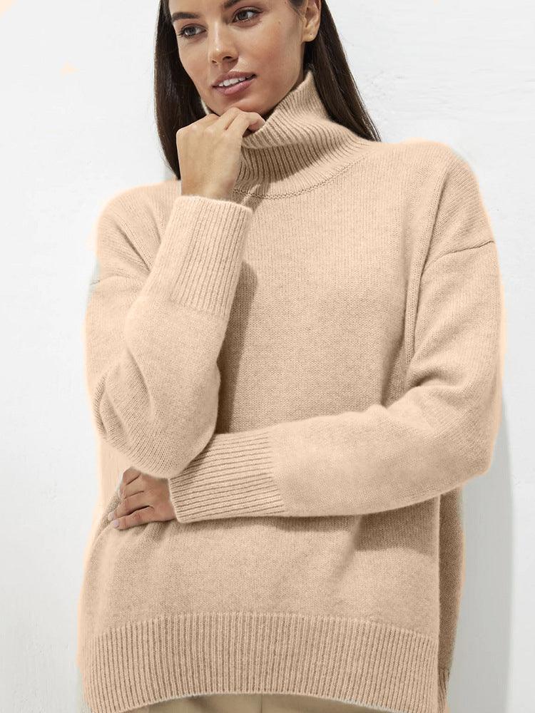 High Collar Loose Knitted Top Sweaters Women's Clothing - Nioor