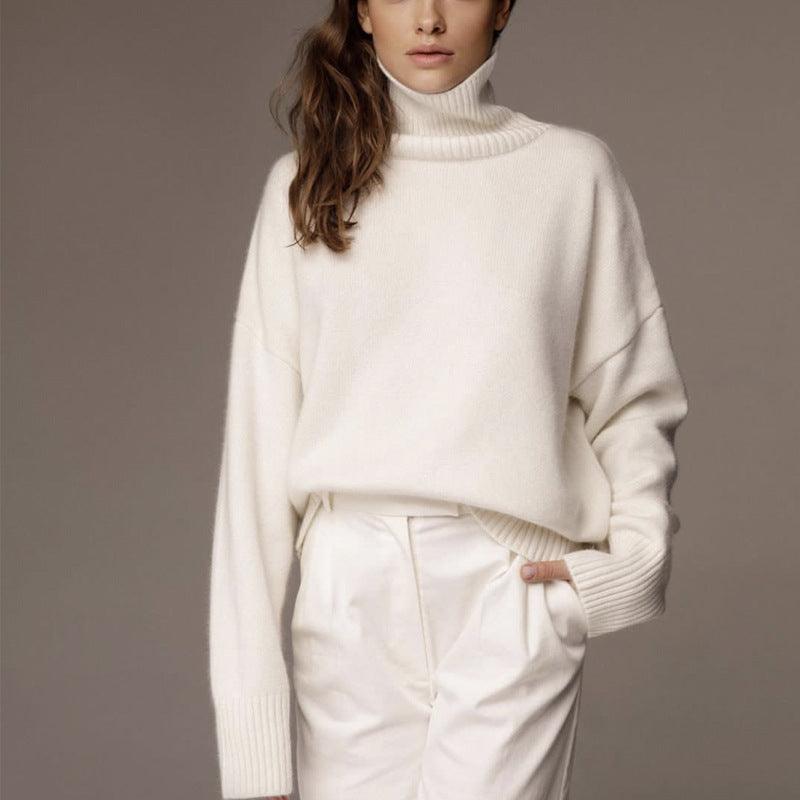 High Collar Loose Knitted Top Sweaters Women's Clothing - Nioor