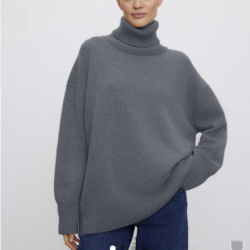 High Collar Loose Knitted Top Sweaters Women's Clothing - Nioor