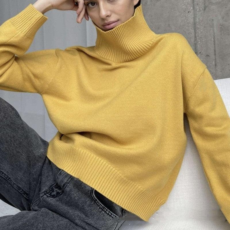 High Collar Loose Knitted Top Sweaters Women's Clothing - Nioor