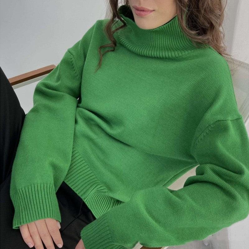 High Collar Loose Knitted Top Sweaters Women's Clothing - Nioor