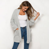 High Collar With Loose Medium Length Knit Cardigan - Nioor