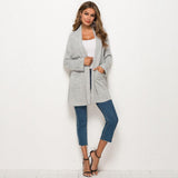 High Collar With Loose Medium Length Knit Cardigan - Nioor