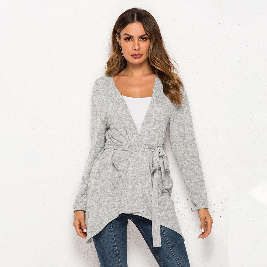 High Collar With Loose Medium Length Knit Cardigan - Nioor