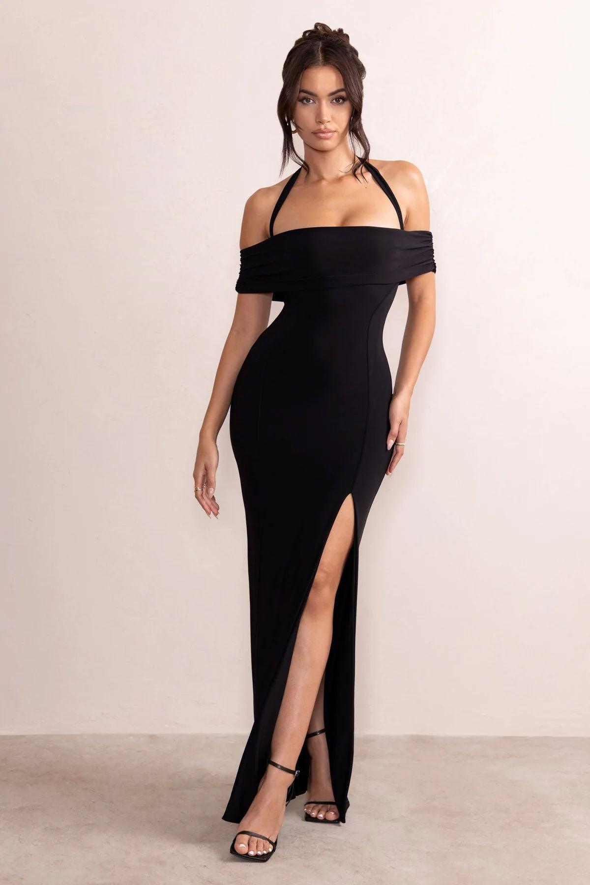 High Slit Off Neck Temperament Long Dress - Nioor