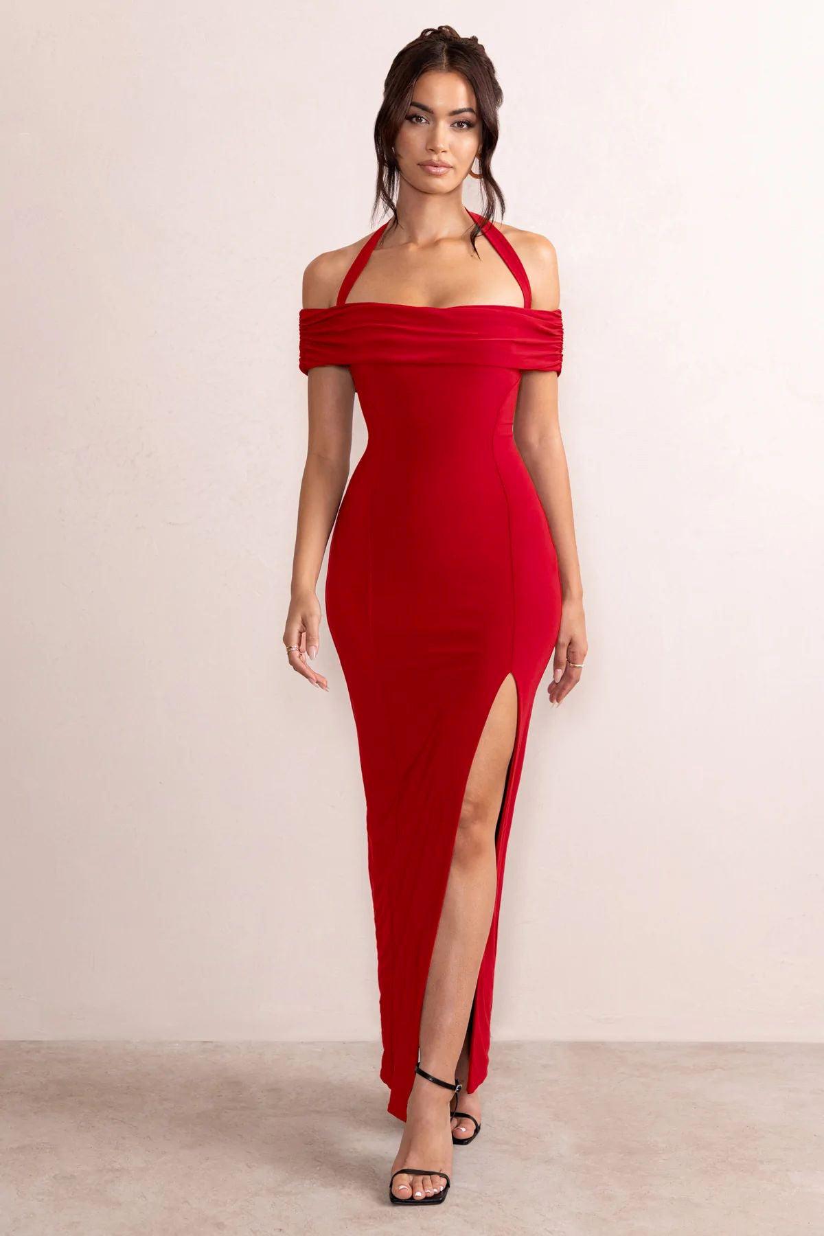 High Slit Off Neck Temperament Long Dress - Nioor