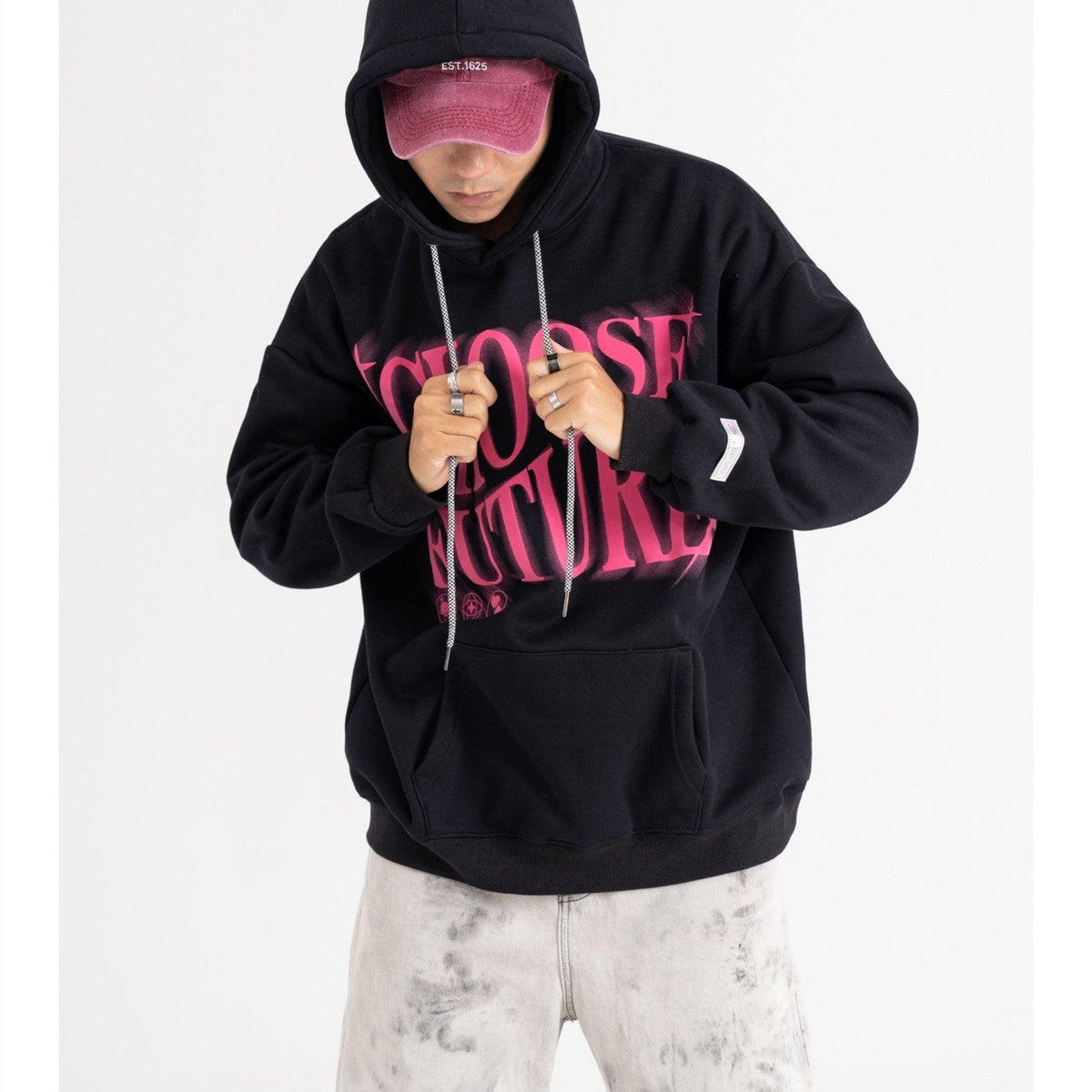 High Street Fashion Brand Foaming Letter Couple Hooded Sweater - Nioor