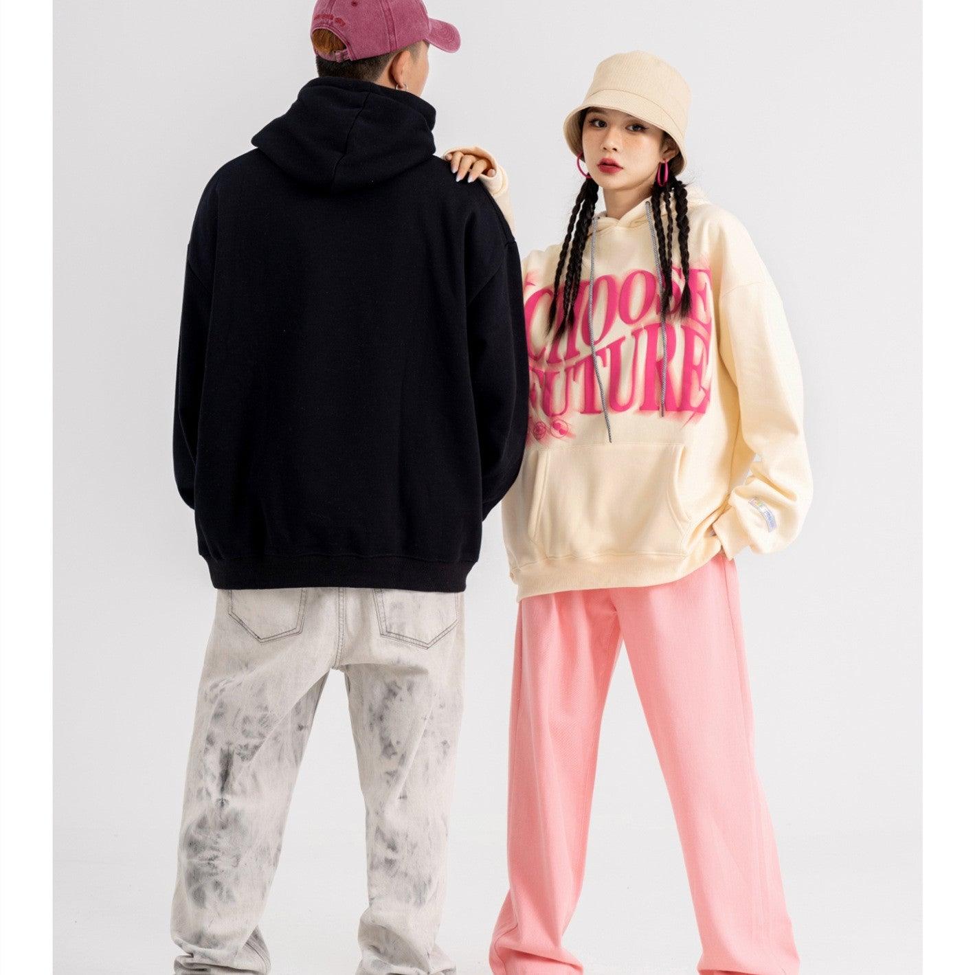 High Street Fashion Brand Foaming Letter Couple Hooded Sweater - Nioor