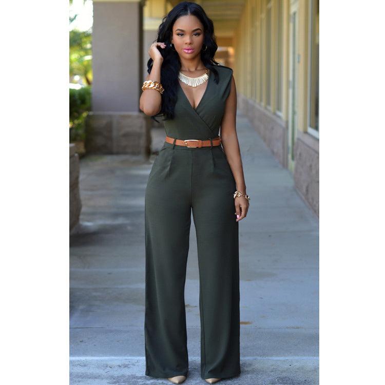 High Waist V-neck Wide-leg Pants Irregular Suit With Belt - Nioor