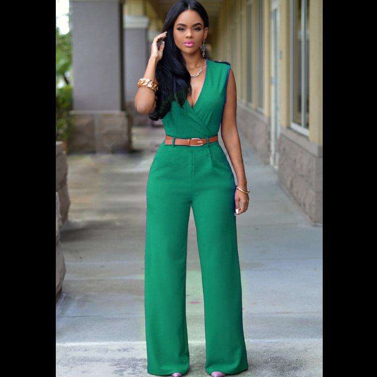 High Waist V-neck Wide-leg Pants Irregular Suit With Belt - Nioor