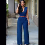 High Waist V-neck Wide-leg Pants Irregular Suit With Belt - Nioor