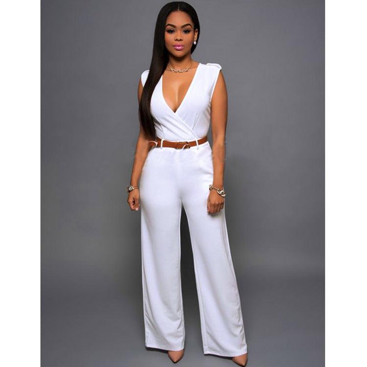 High Waist V-neck Wide-leg Pants Irregular Suit With Belt - Nioor