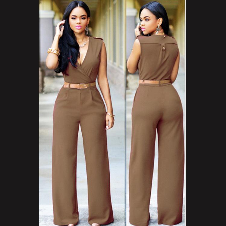 High Waist V-neck Wide-leg Pants Irregular Suit With Belt - Nioor