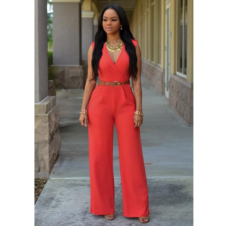 High Waist V-neck Wide-leg Pants Irregular Suit With Belt - Nioor