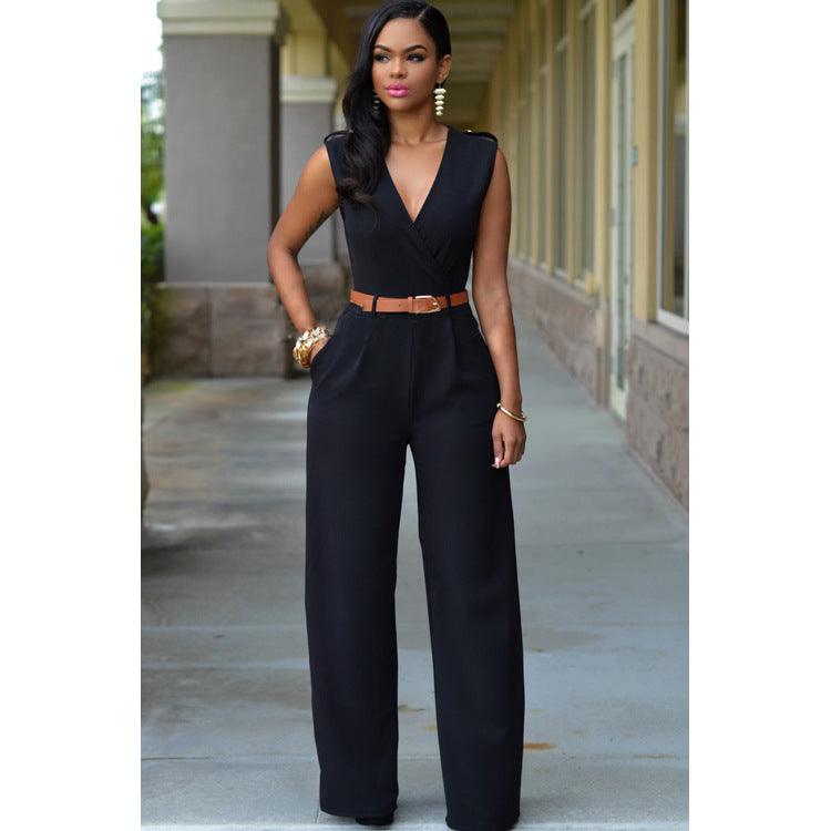 High Waist V-neck Wide-leg Pants Irregular Suit With Belt - Nioor