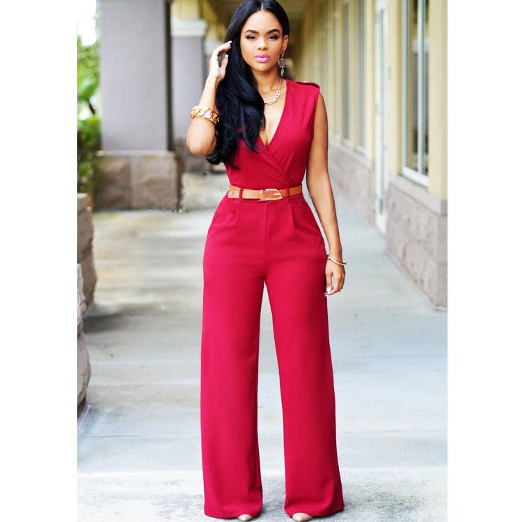 High Waist V-neck Wide-leg Pants Irregular Suit With Belt - Nioor