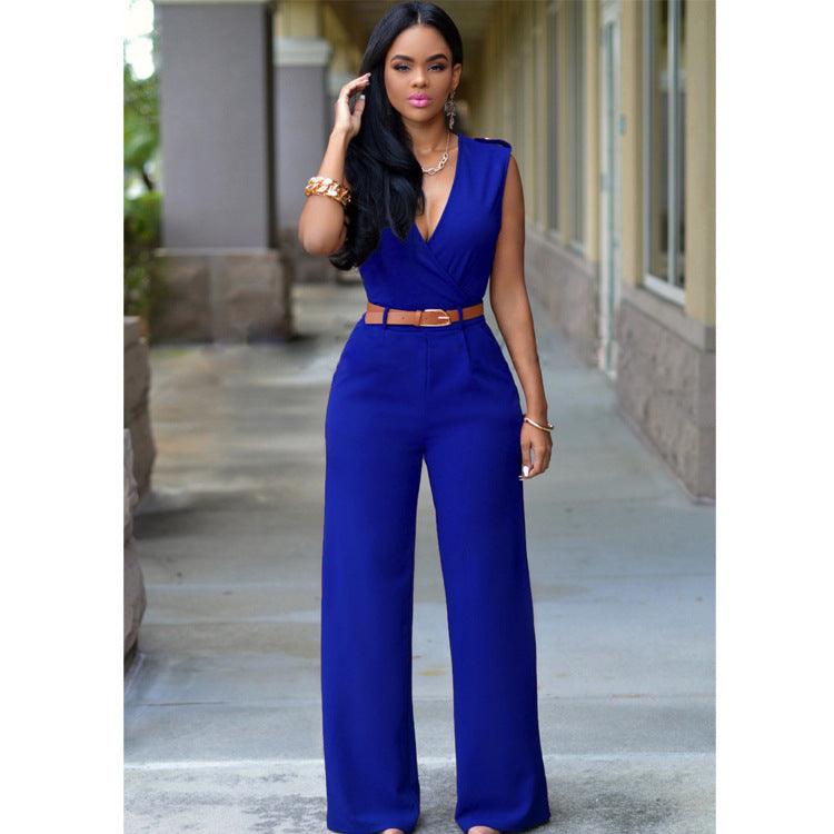 High Waist V-neck Wide-leg Pants Irregular Suit With Belt - Nioor