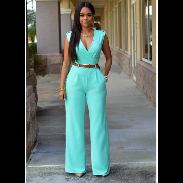 High Waist V-neck Wide-leg Pants Irregular Suit With Belt - Nioor