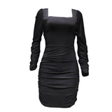 Hollow Out Strap Long Sleeve Dress Tight - Nioor