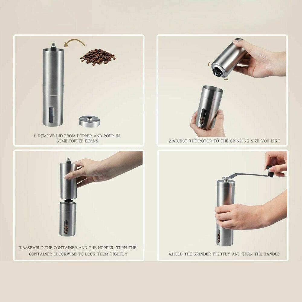 Home Portable Manual Coffee Grinder Stainless Steel with Ceramic Burr Bean Mill - Nioor