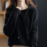 Hooded Cashmere Sweater Women's Pullover Loose Short Hooded Sweater - Nioor