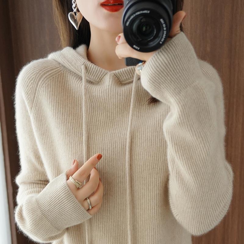 Hooded Cashmere Sweater Women's Pullover Loose Short Hooded Sweater - Nioor