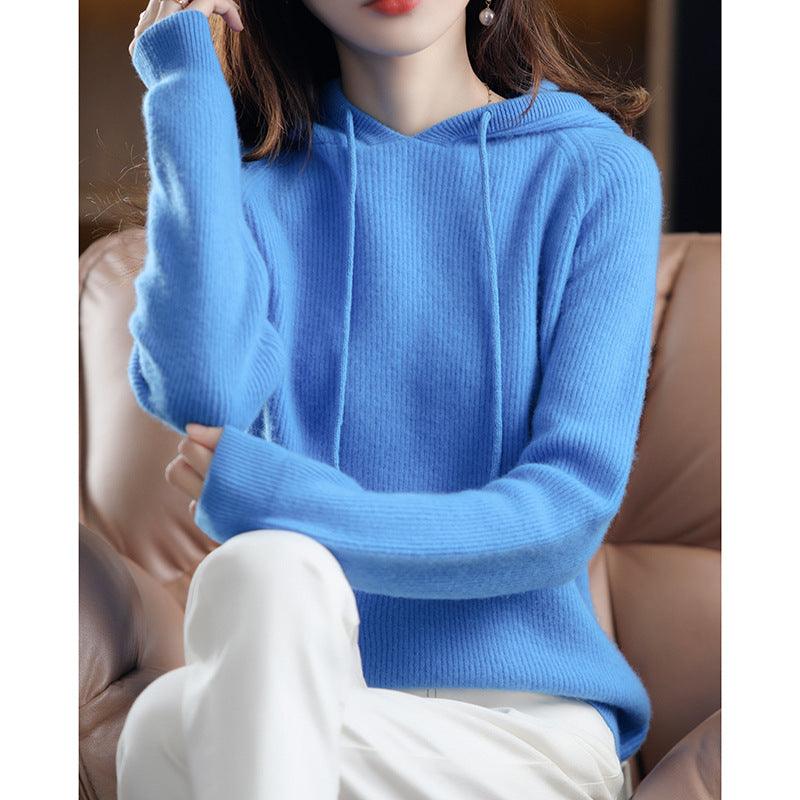 Hooded Cashmere Sweater Women's Pullover Loose Short Hooded Sweater - Nioor