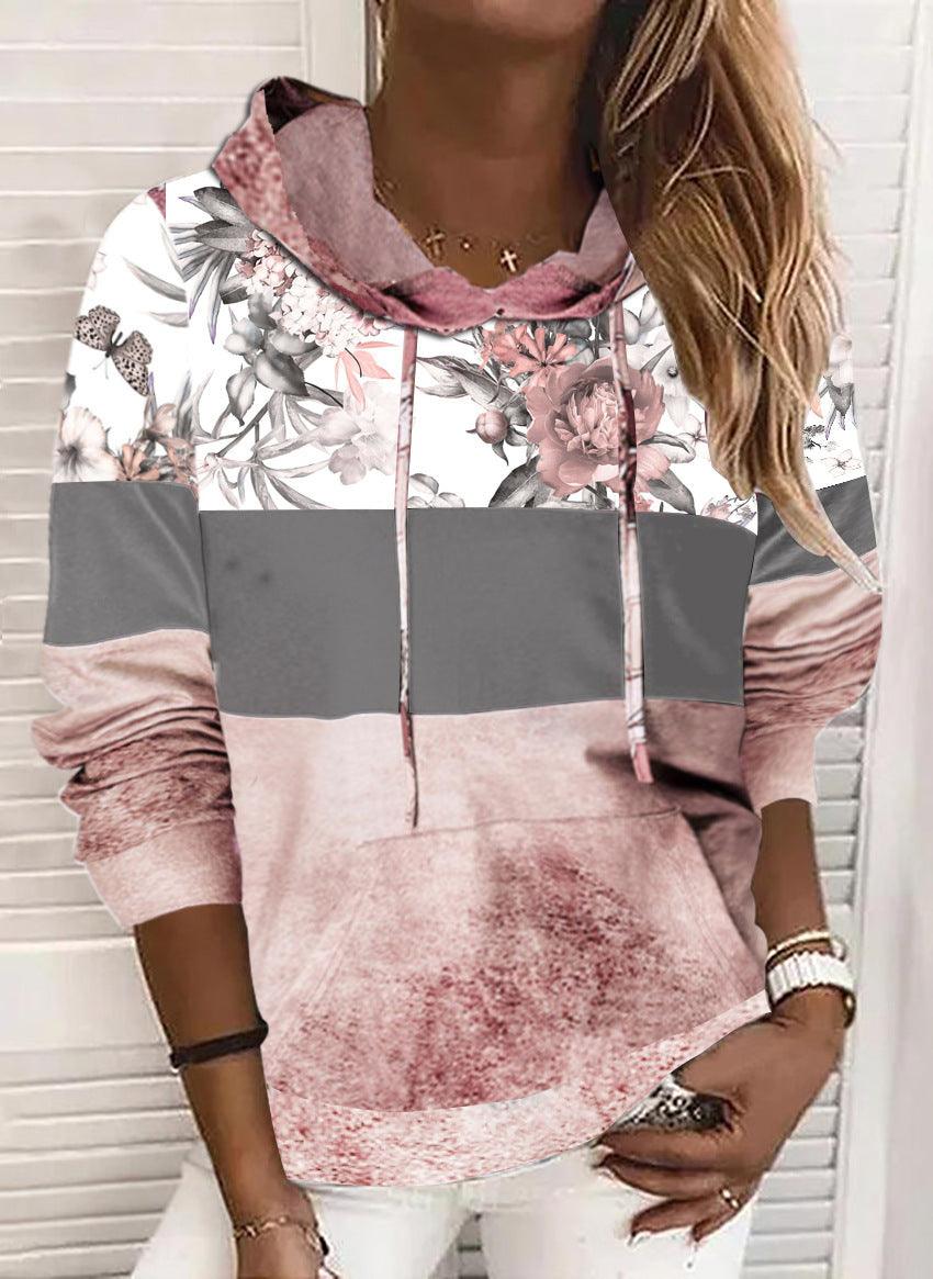 Hooded Printed Hooded Fleece Sweatshirt - Nioor