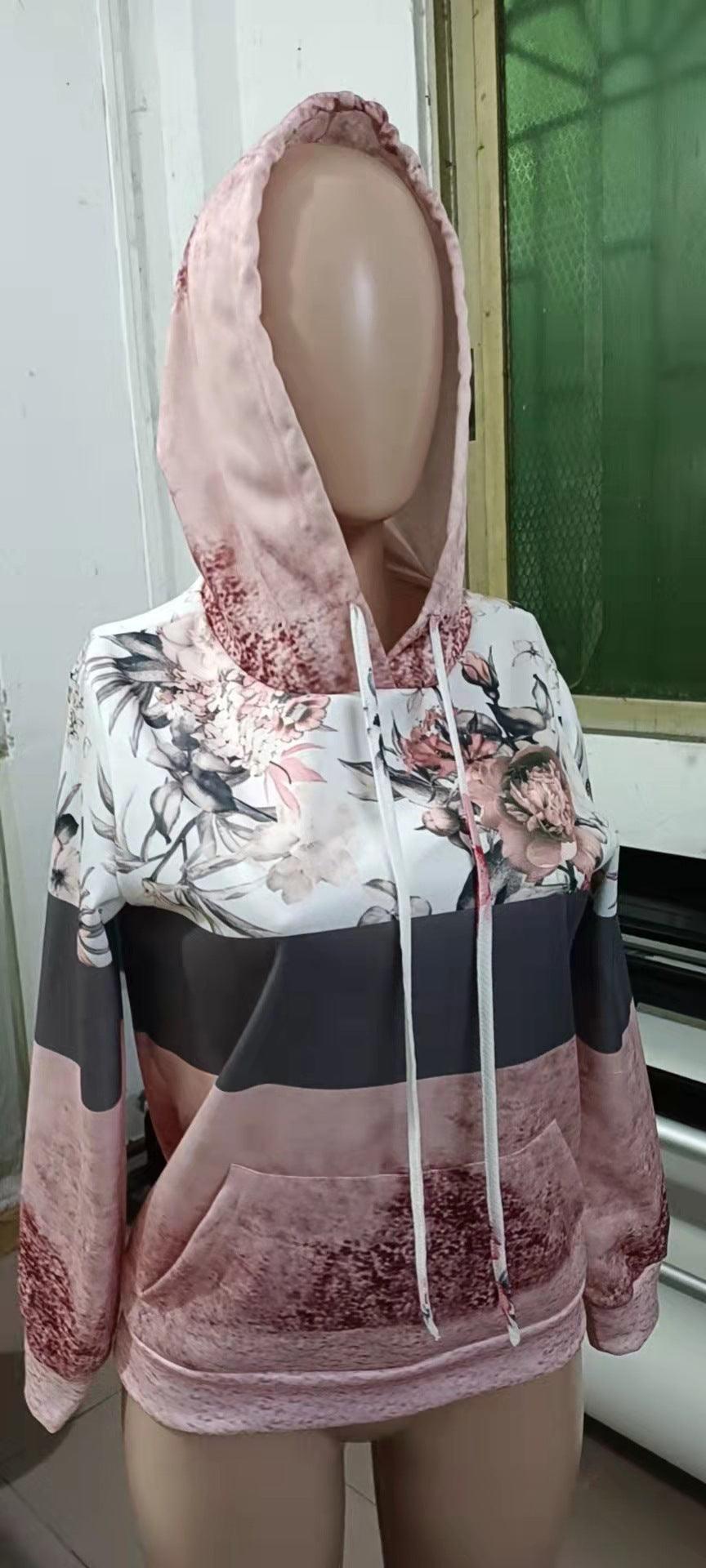 Hooded Printed Hooded Fleece Sweatshirt - Nioor