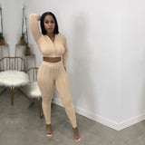 Hooded Women's Top Knitted Skinny Pencil Pants Suit - Nioor