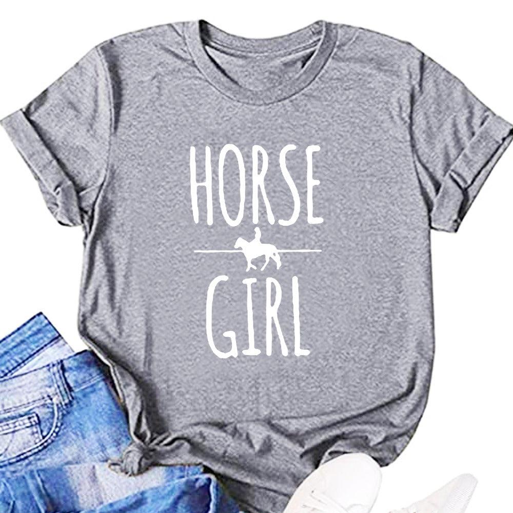 Horse Girl Letter Short Sleeve Women's T-shirt - Nioor