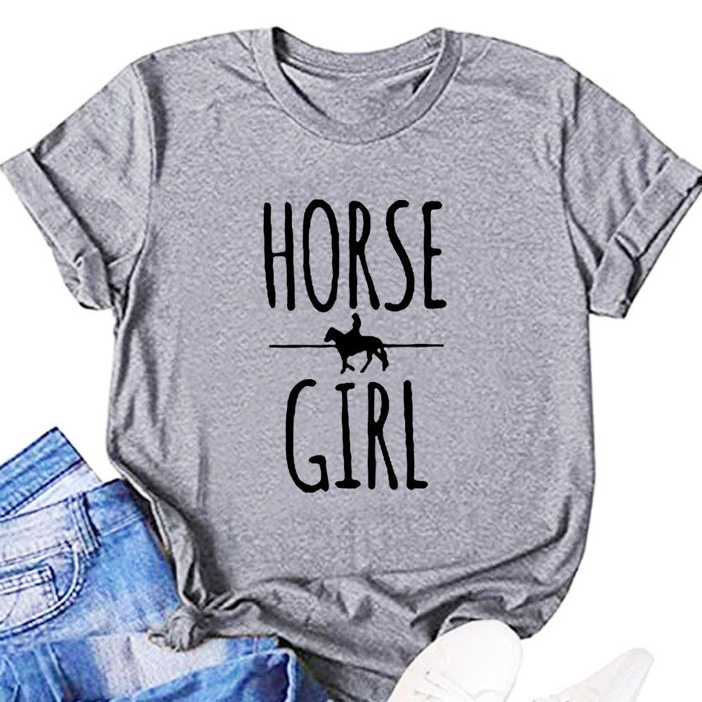 Horse Girl Letter Short Sleeve Women's T-shirt - Nioor