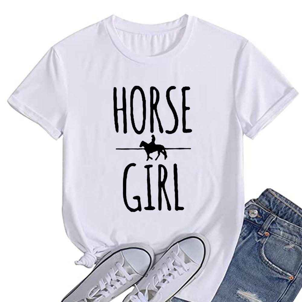 Horse Girl Letter Short Sleeve Women's T-shirt - Nioor