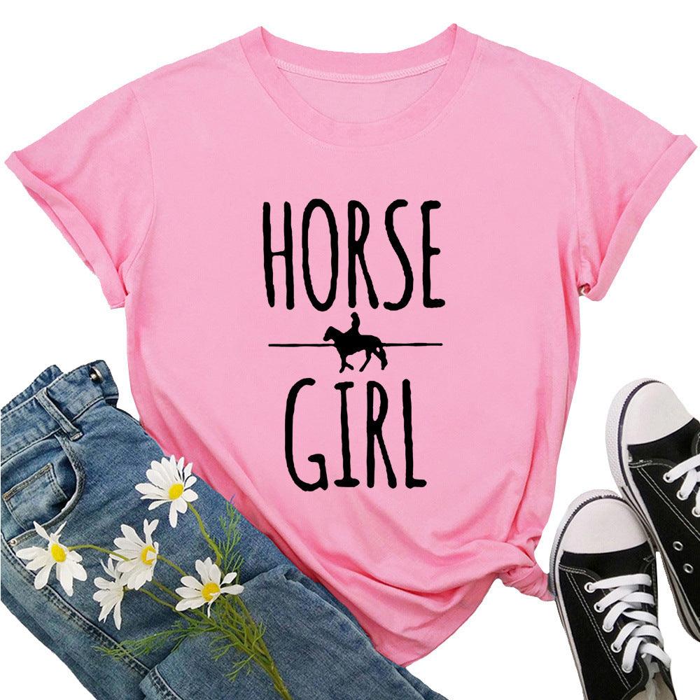 Horse Girl Letter Short Sleeve Women's T-shirt - Nioor